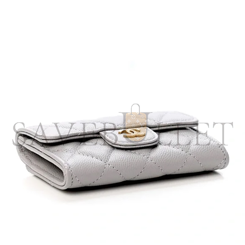Ch*el caviar quilted flap card holder wallet grey ap0214 (11.3*7.5*2.5cm)