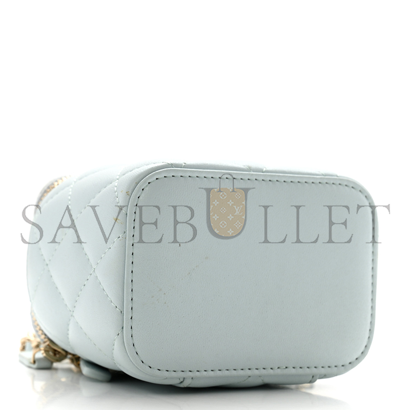 Ch*el lambskin quilted top handle mini vanity case with chain light blue 1671368 (10*9*7cm)