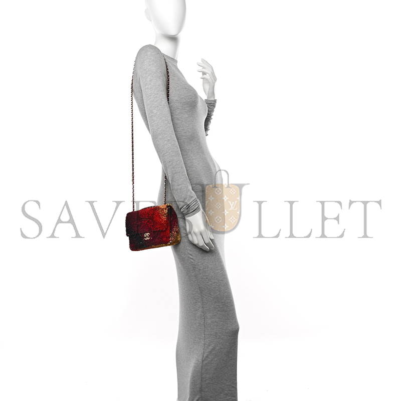 Ch*el shaded sequins mini flap black burgundy red yellow 1566880 (20*14*7cm)