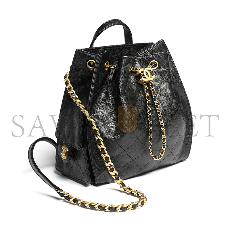 Ch*el 25 medium backpack grained calfskin & gold-tone metal black as5600 (23*23*14cm)