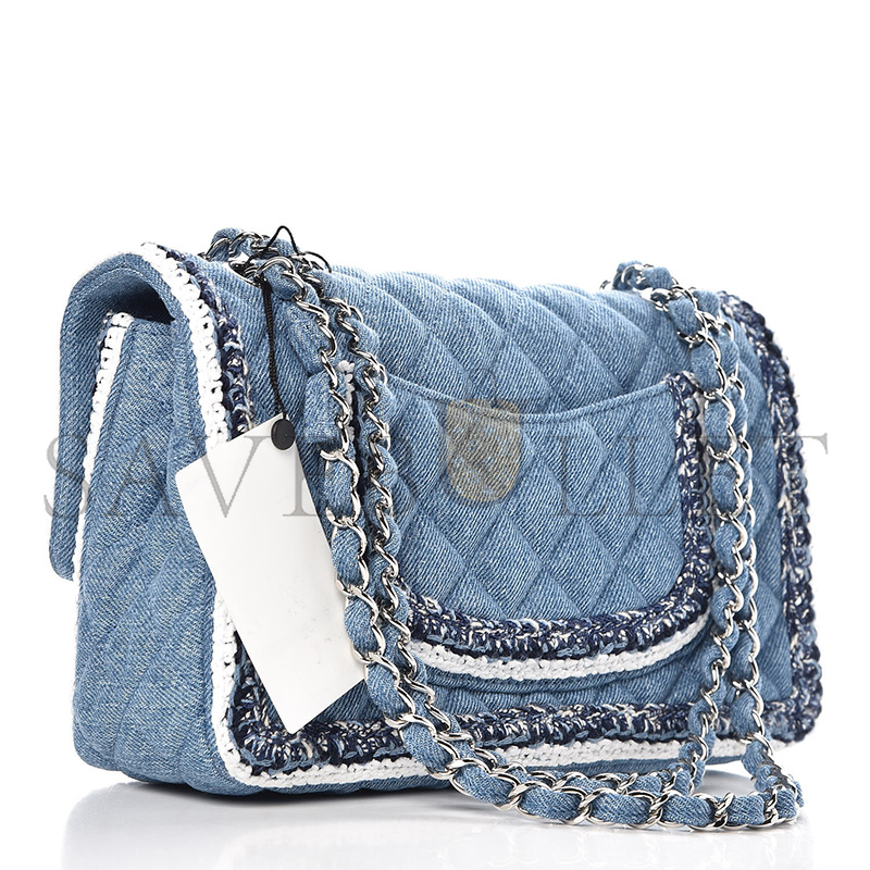 Ch*el denim braided medium flap bag light blue 362059 (25*15*7cm)