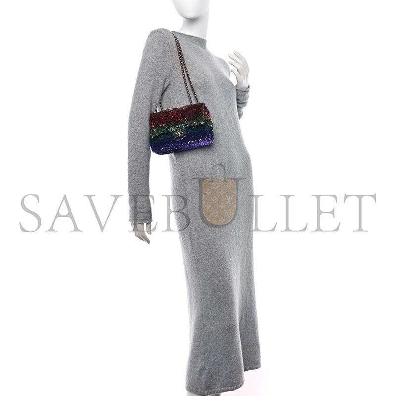 Ch*el gradient sequin mini rectangular flap purple multicolor 1515025 (21*14*8cm)