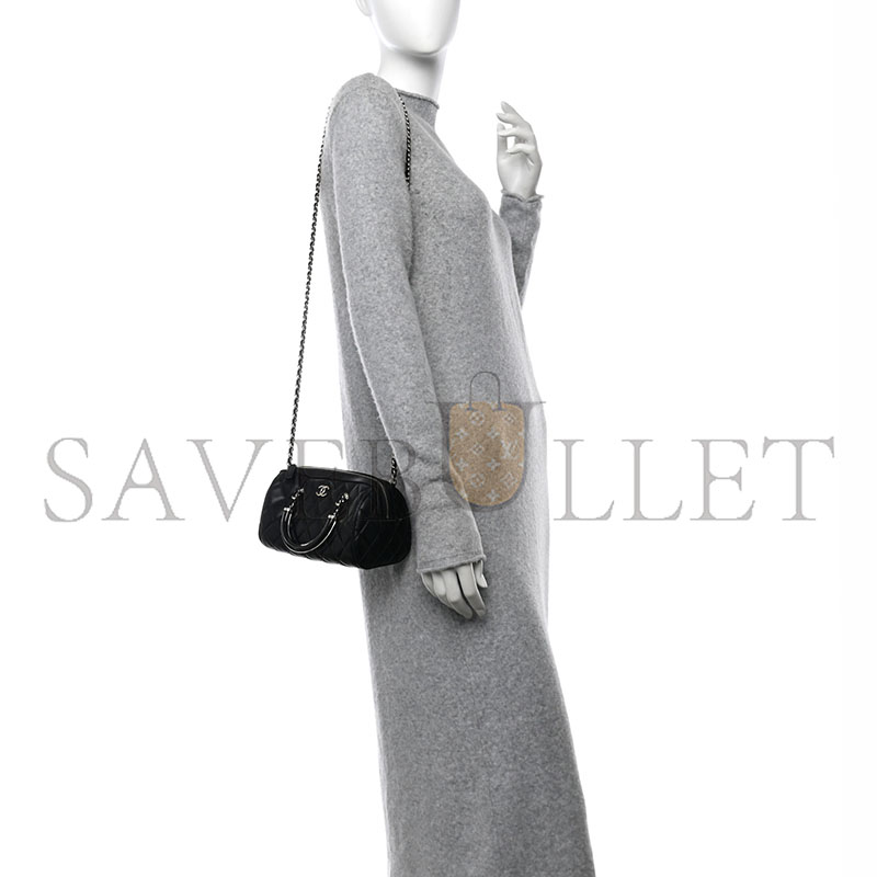 Ch*el lambskin quilted mini bowling bag black ap4411 (18.5*11.4*4cm)