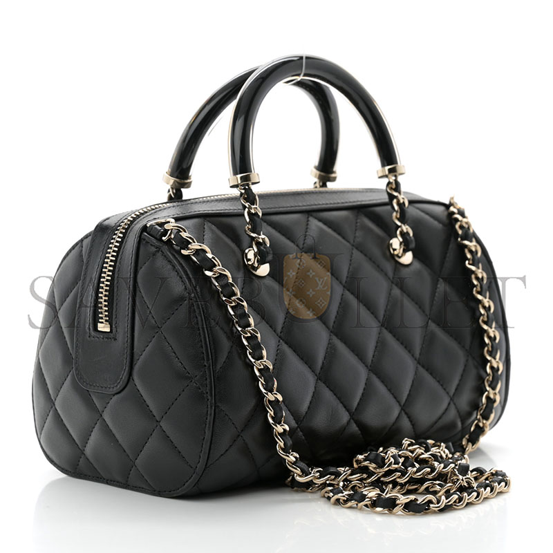 Ch*el lambskin quilted mini bowling bag black ap4411 (18.5*11.4*4cm)