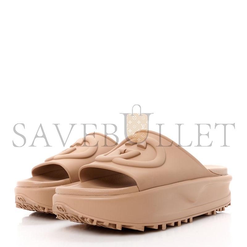 G*u*i soft rubber womens interlocking g platform slide sand 692845