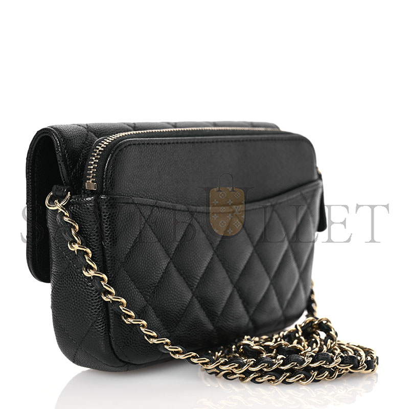 Ch*el caviar quilted flap phone holder with chain black 1573060 (17*11*4cm)