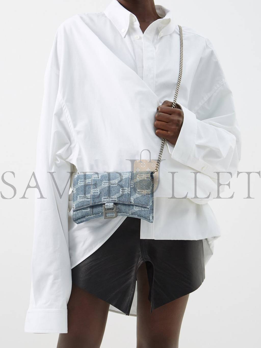 Ba*len*cia*ga blue hourglass logo-print denim cross-body bag matchesfashion us (19.5*12*4cm)