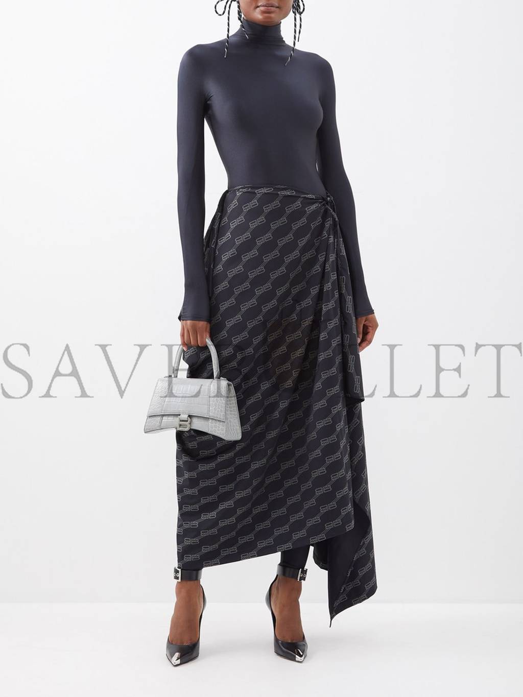 Ba*len*cia*ga grey hourglass s crocodile-effect leather bag matchesfashion us (22.5*14*10cm)