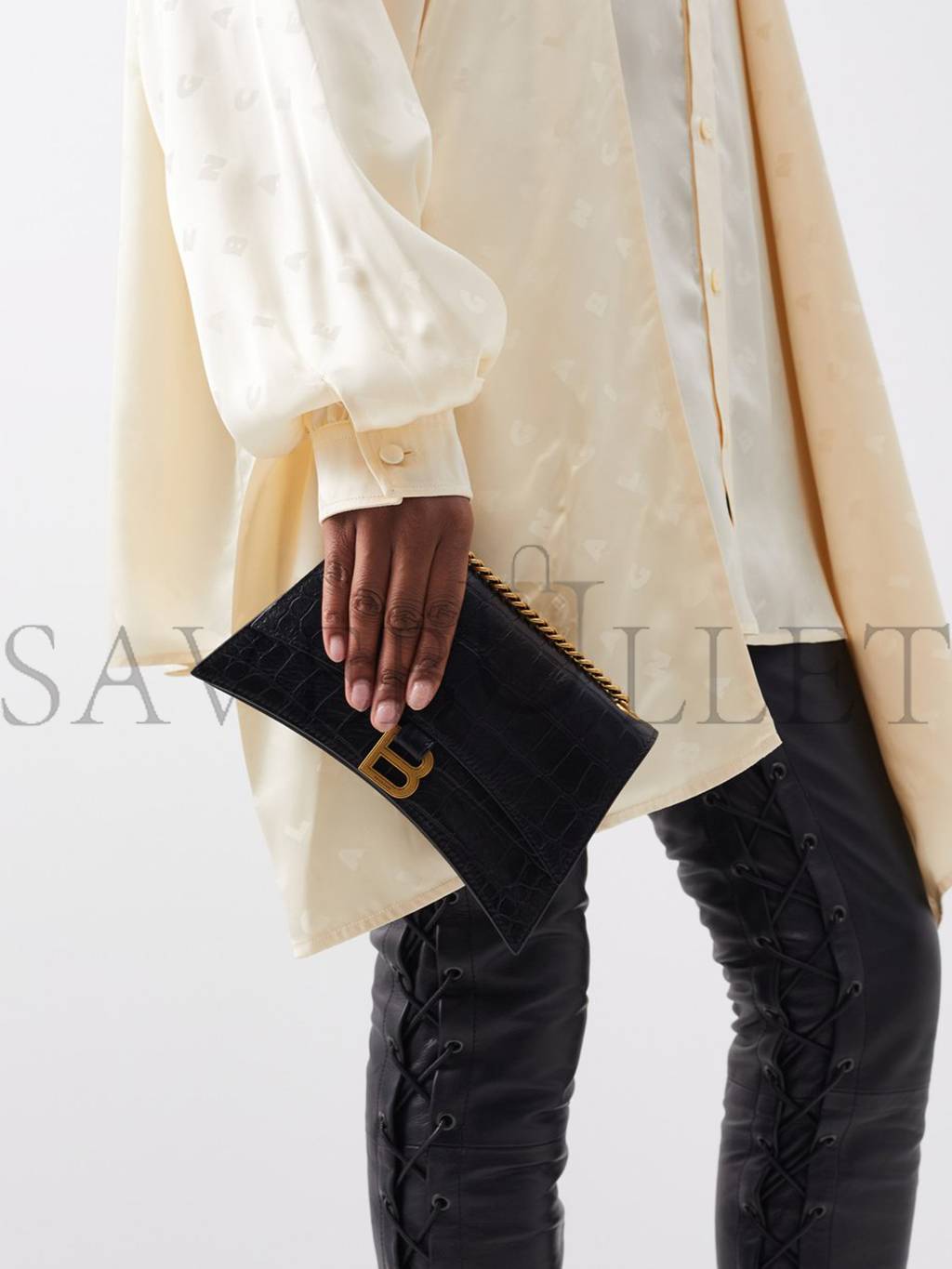 Ba*len*cia*ga black crush xs crocodile-effect leather cross-body bag matchesfashion us (21.5*11*5cm)