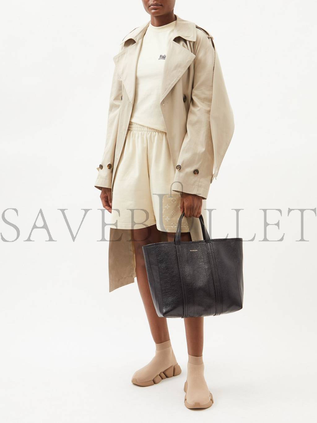 Ba*len*cia*ga black barbes m crinkled-leather tote bag matchesfashion us (40.8*29.2*13.9cm)