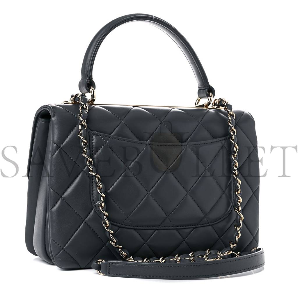 Ch*el lambskin quilted small trendy cc dual handle flap bag dark grey rose gold hardware (25*17*9cm)