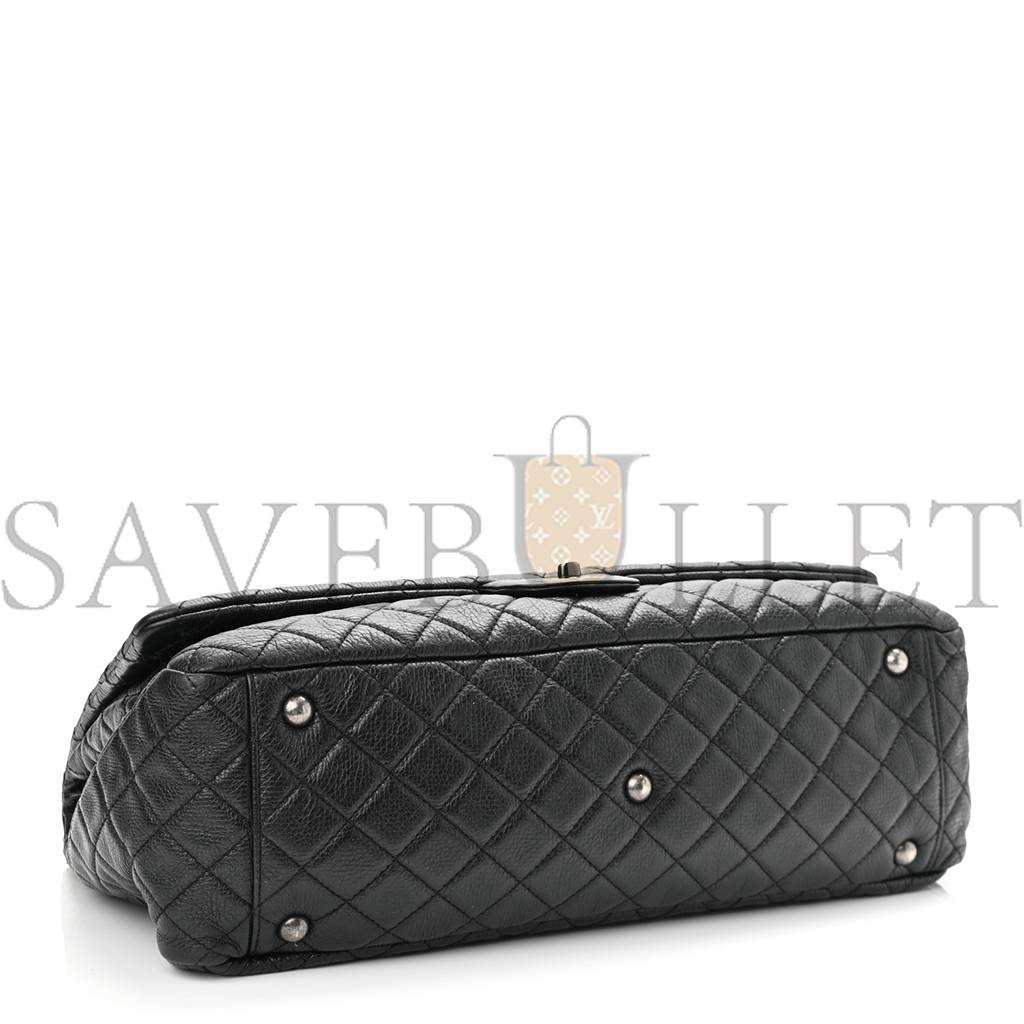 Ch*el calfskin quilted xxl travel flap bag black silver hardware (45*28*15cm)