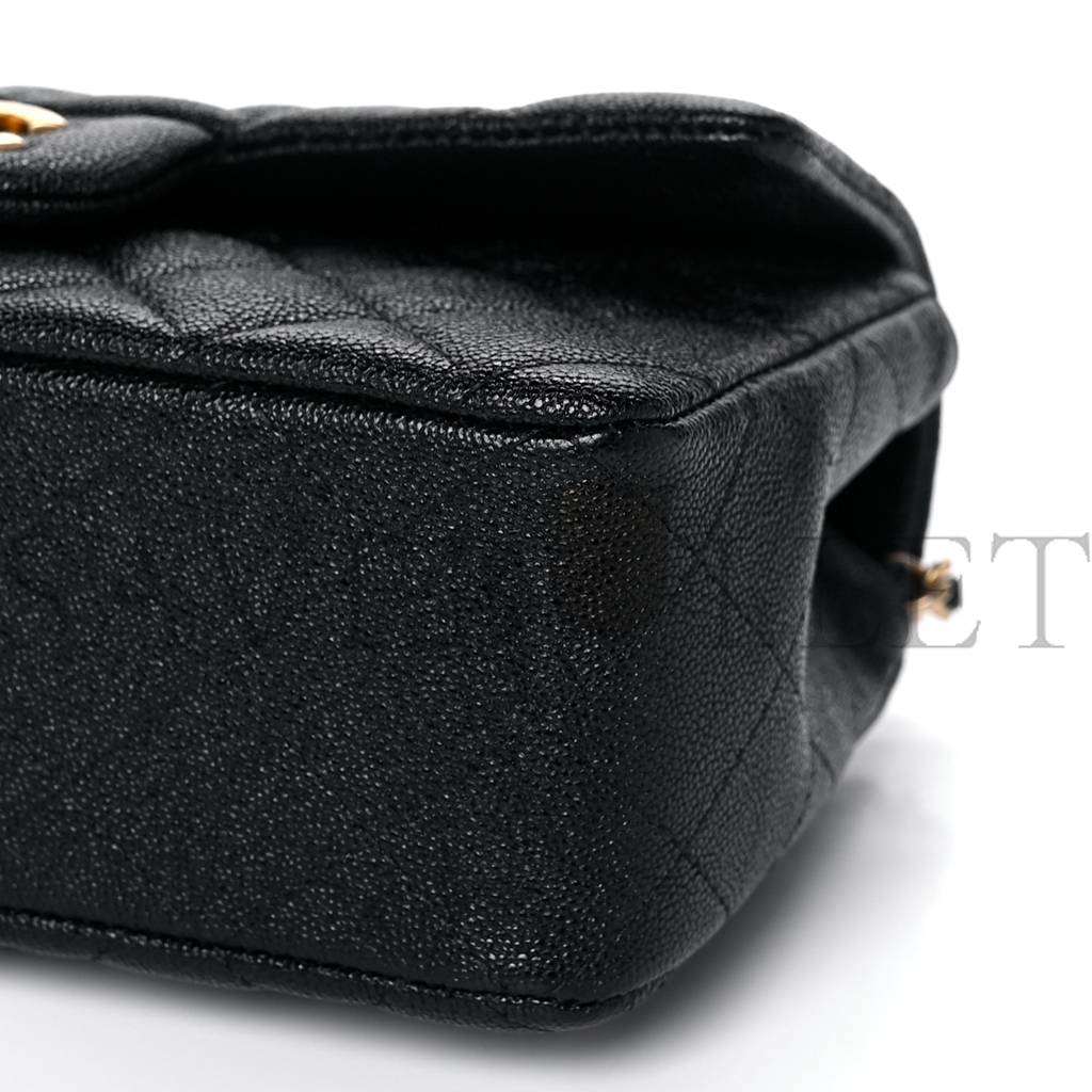 Ch*el caviar quilted mini top handle rectangular flap black gold hardware (20*12*7cm)