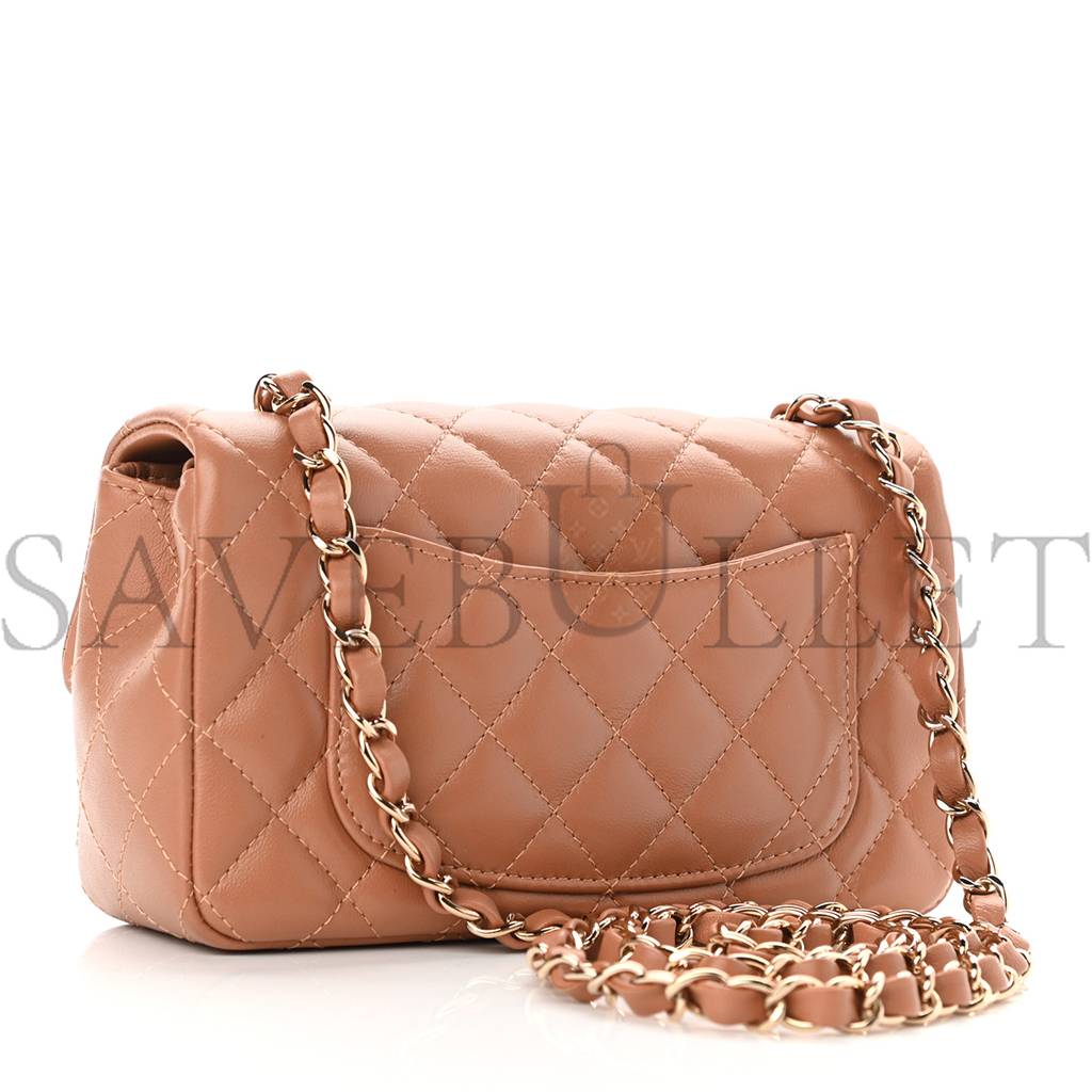 Ch*el lambskin quilted mini rectangular flap brown rose gold hardware (19*11*7cm)
