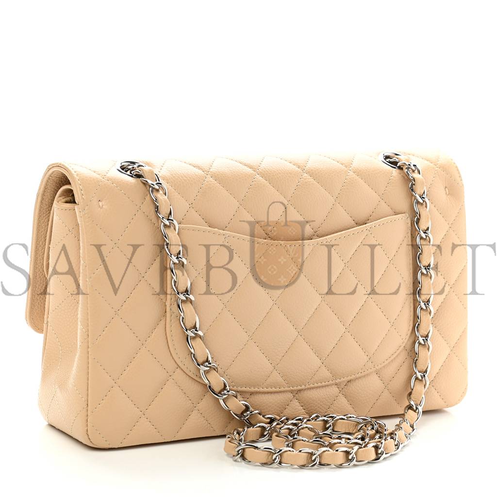 Ch*el caviar quilted medium double flap beige clair silver hardware (25*15*7cm)