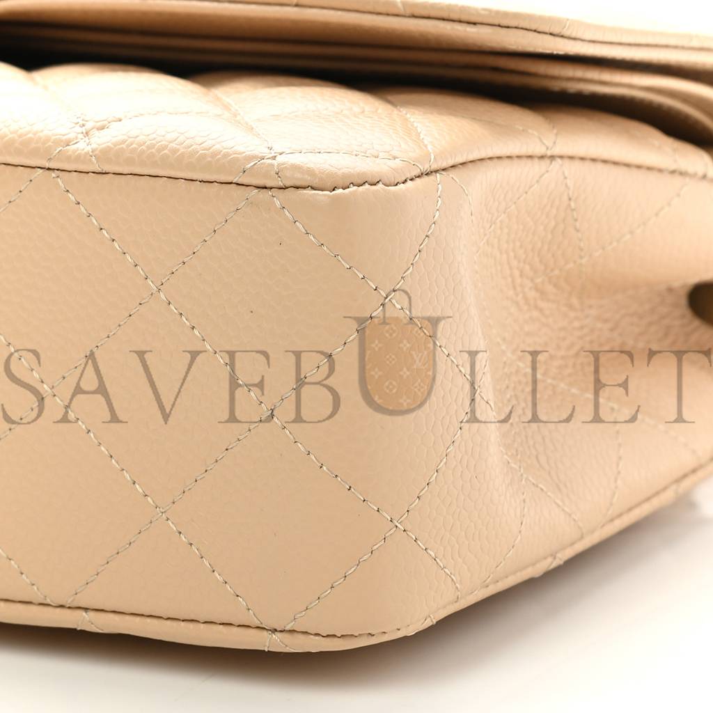 Ch*el caviar quilted medium double flap beige clair silver hardware (25*15*7cm)