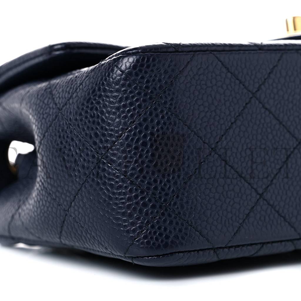 Ch*el caviar quilted mini rectangular flap navy gold hardware (20.3*12.7*6.4cm)