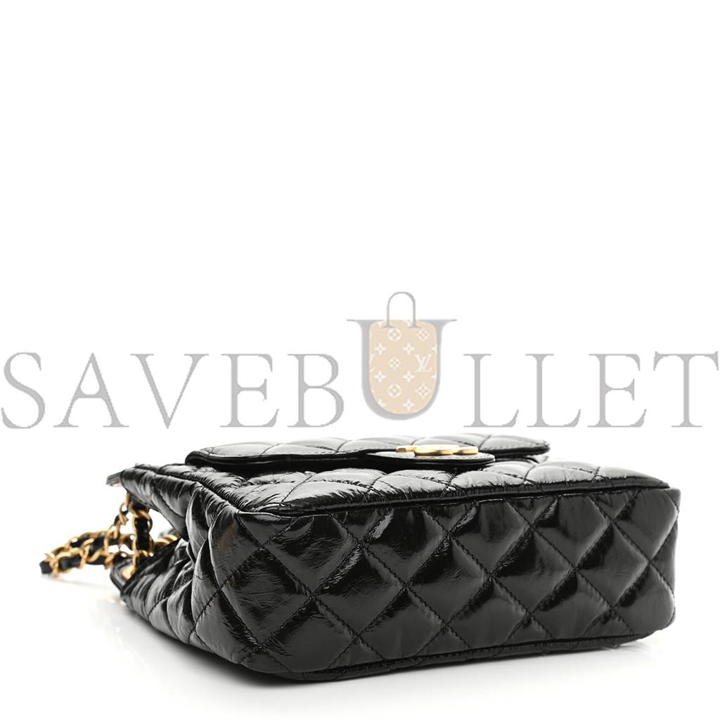 Ch*el shiny crumpled calfskin quilted small hobo black (18*15*6cm)