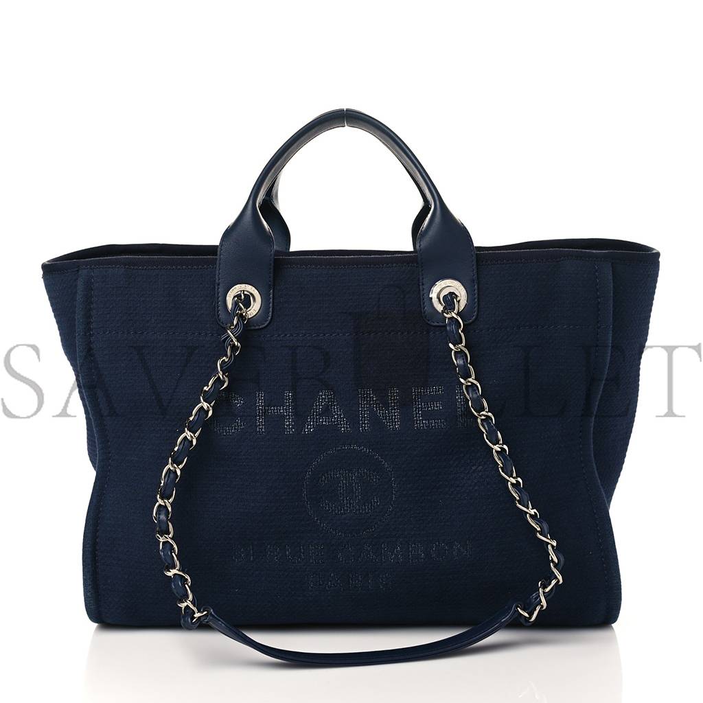 Ch*el mixed fibers calfskin medium deauville tote navy blue (38*29*23cm)