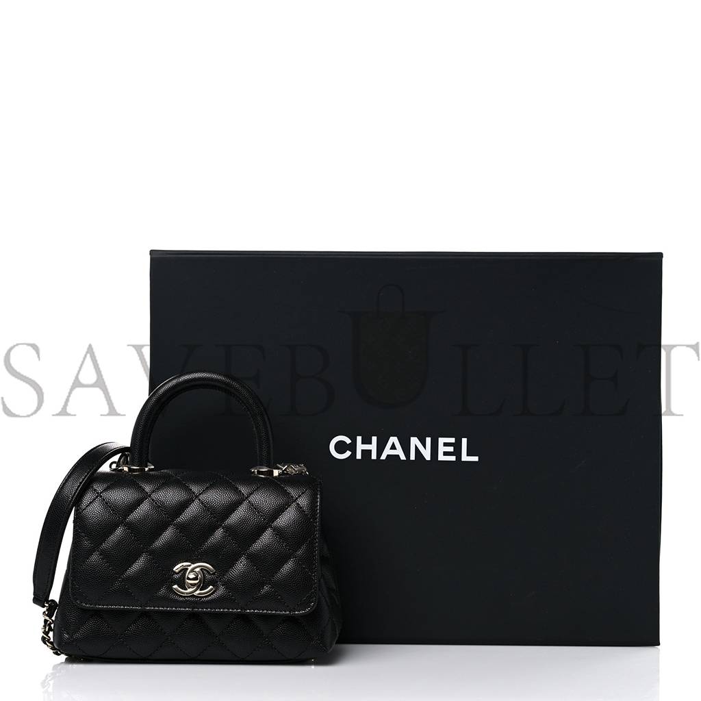 Ch*el caviar quilted extra mini coco handle flap black silver hardware (18*13*9cm)