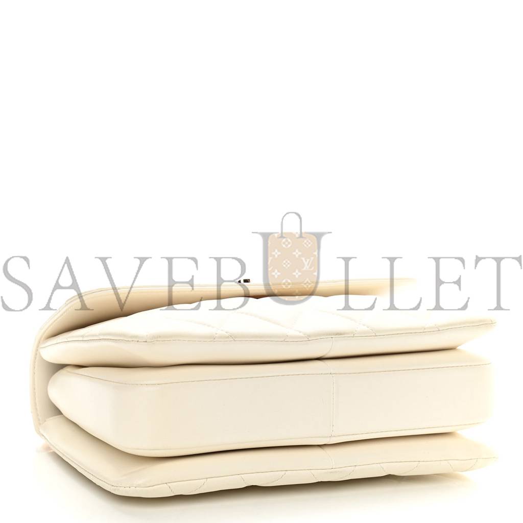 Ch*el lambskin quilted small trendy cc dual handle flap bag white rose gold hardware (25*17*6cm)