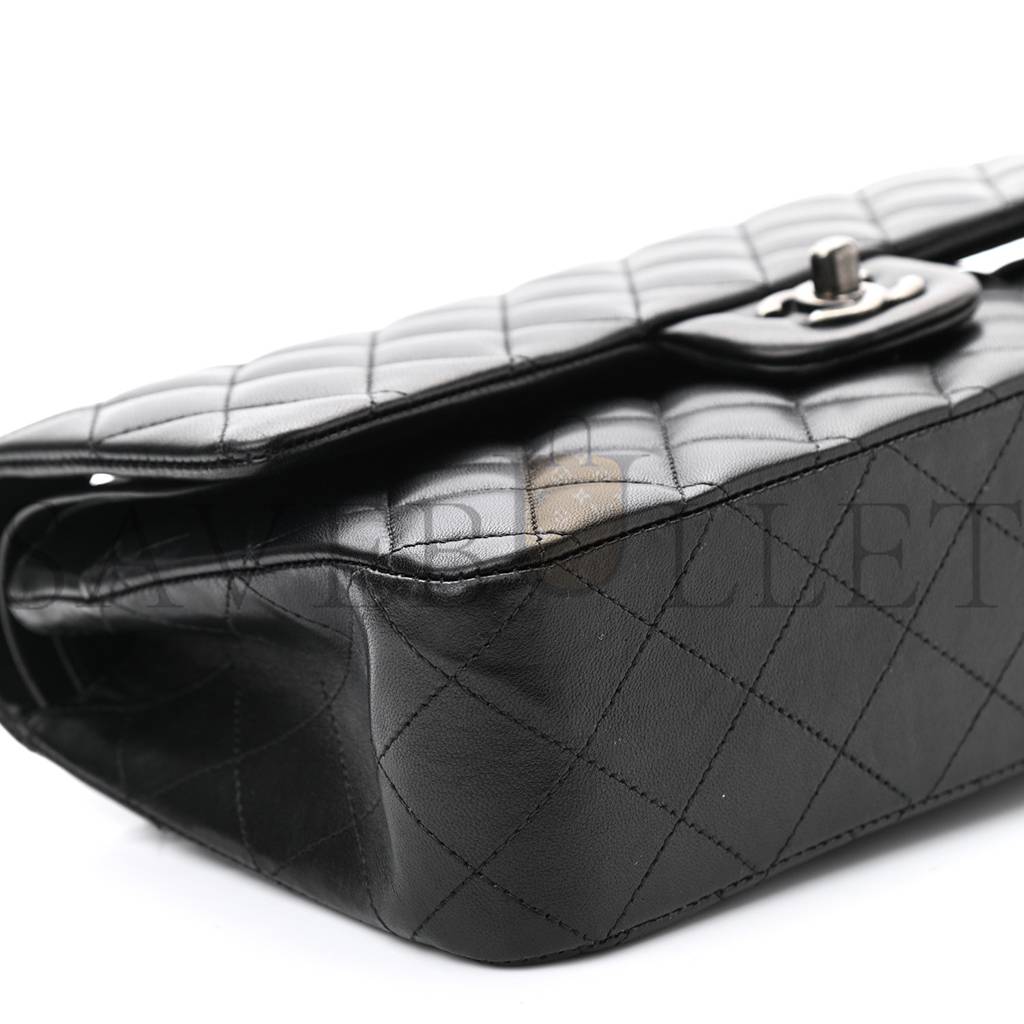 Ch*el lambskin quilted small double flap black silver hardware (25*15*6cm)