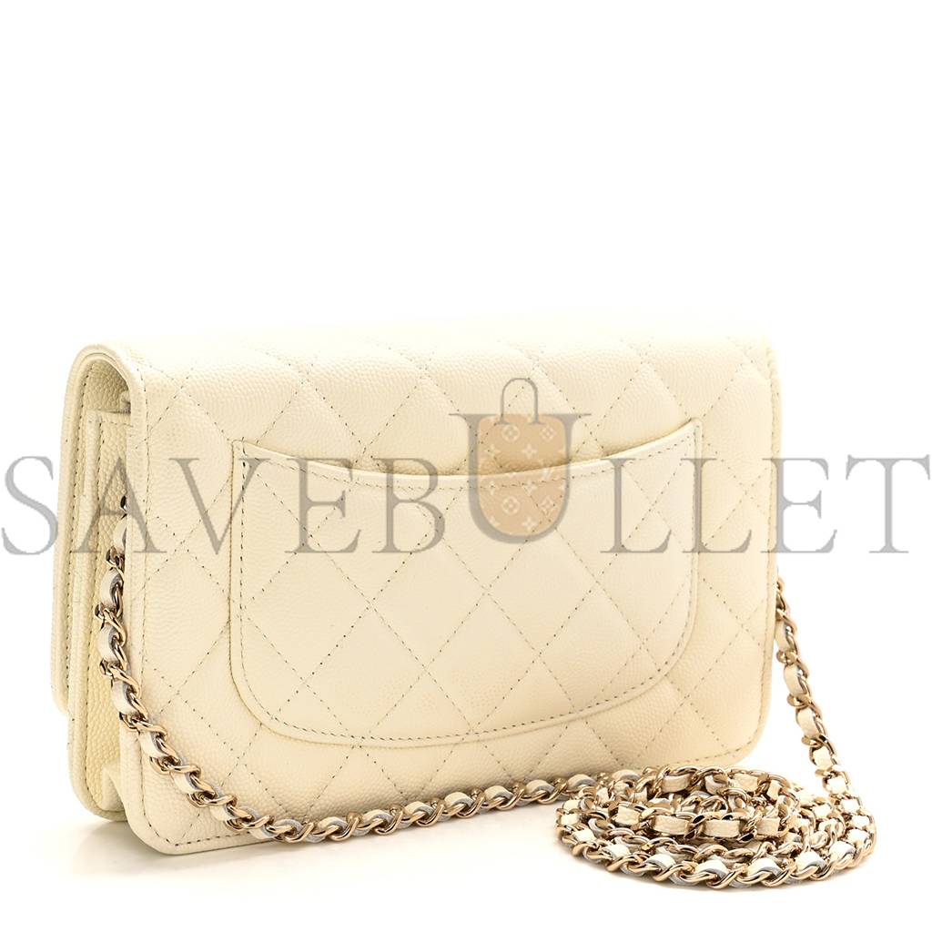 Ch*el caviar quilted wallet on chain woc white rose gold hardware (19*12*4cm)