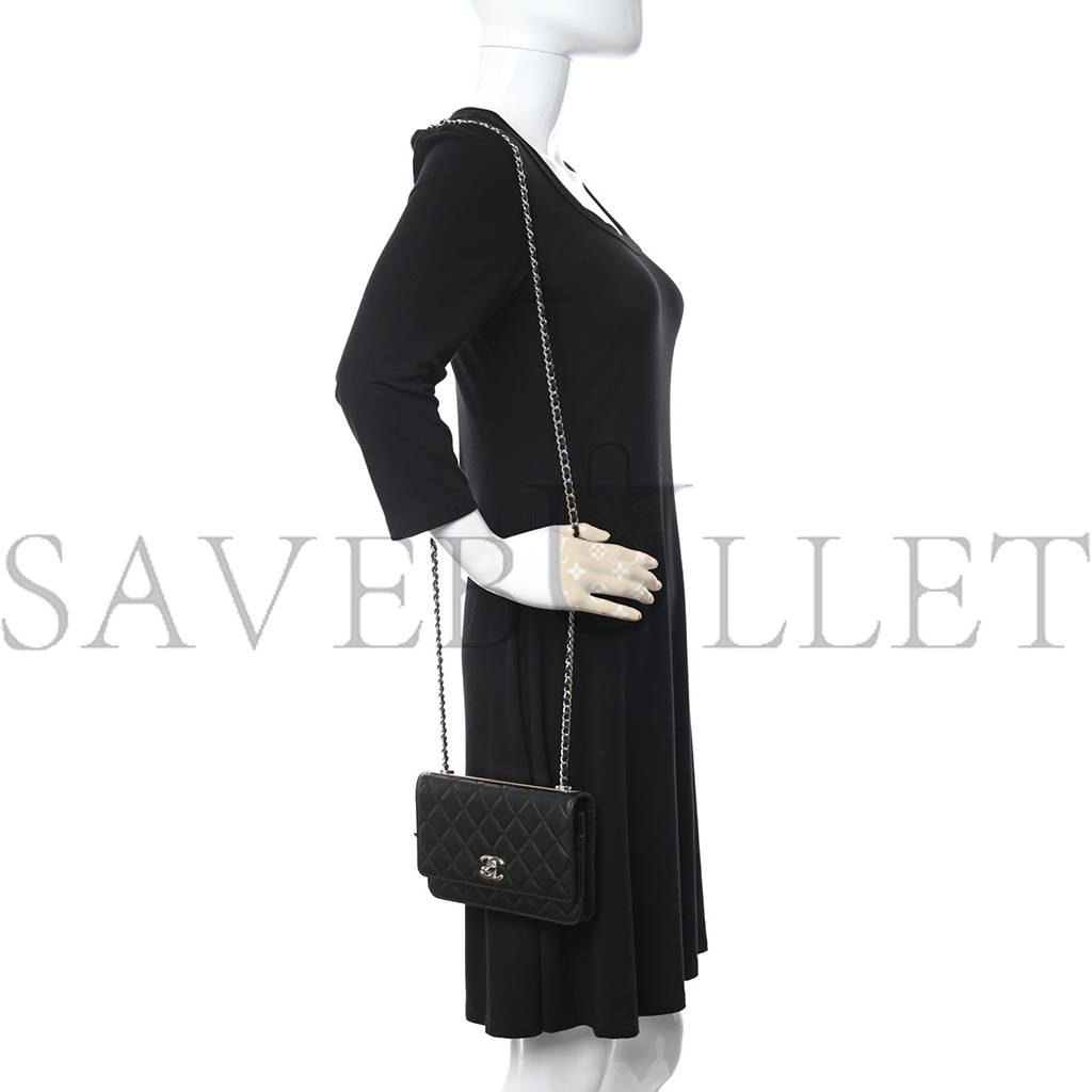 Ch*el lambskin quilted trendy cc wallet on chain woc black rose gold hardware (19*13*4cm)