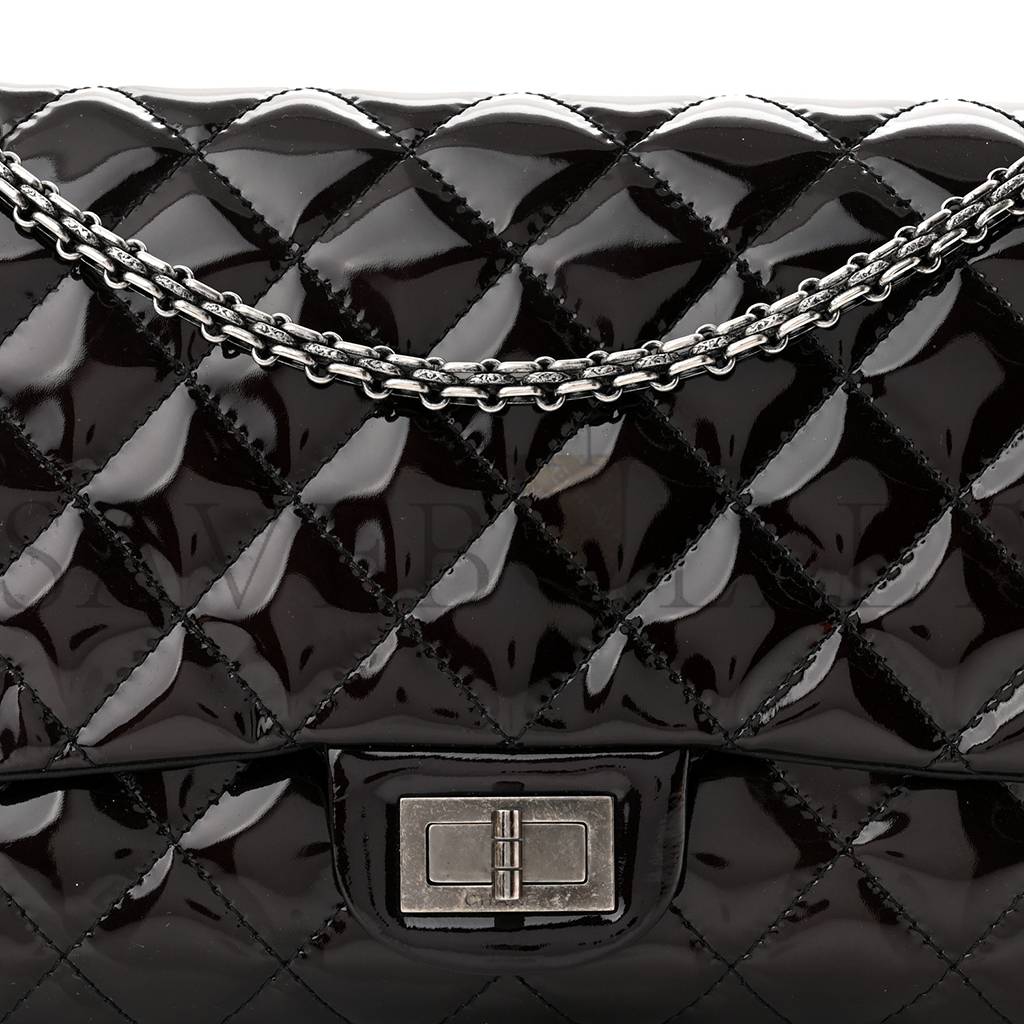 Ch*el patent quilted 2.55 reissue 227 flap prune silver hardware (30*19*10cm)