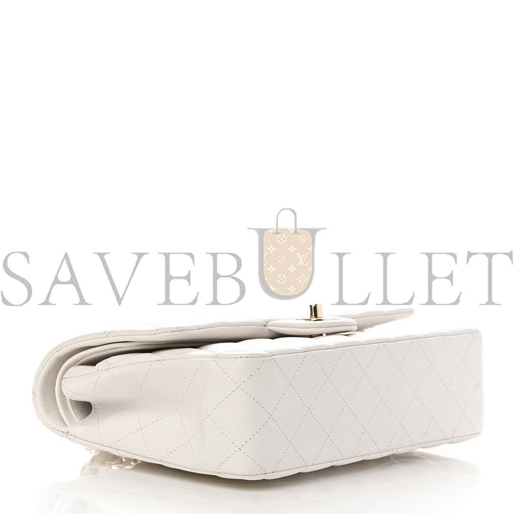 Ch*el caviar quilted medium double flap white rose gold hardware (25*15*6cm)