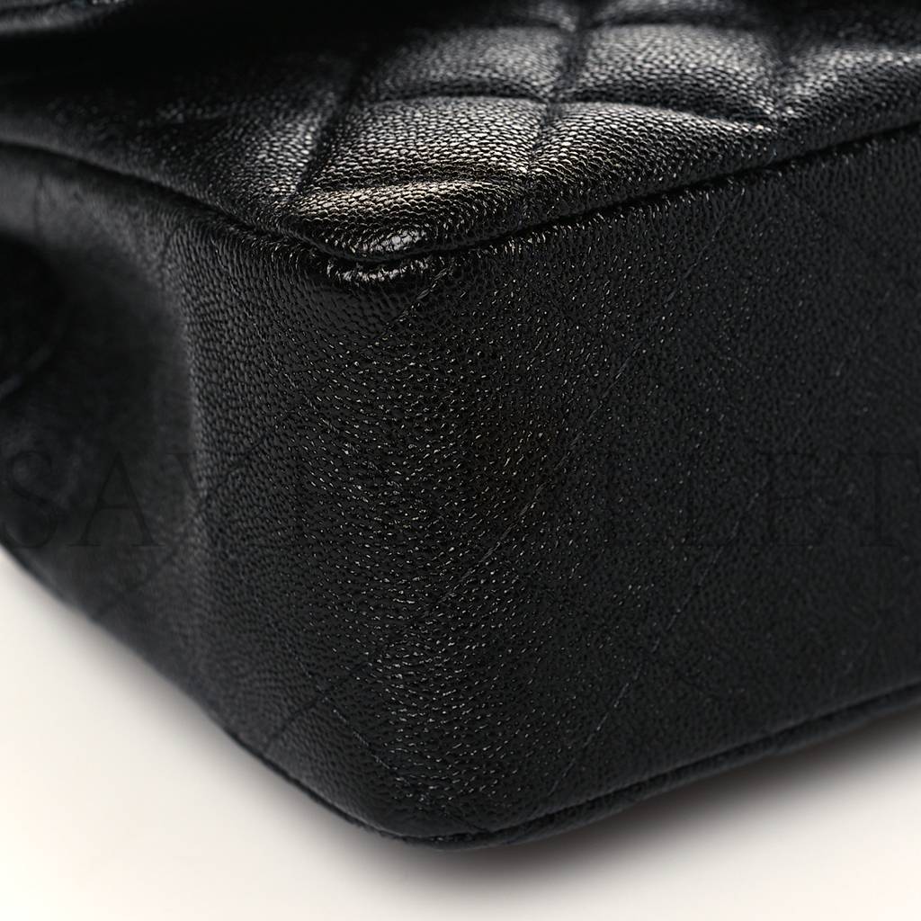 Ch*el caviar quilted mini top handle rectangular flap black gold hardware (20*13*6cm)