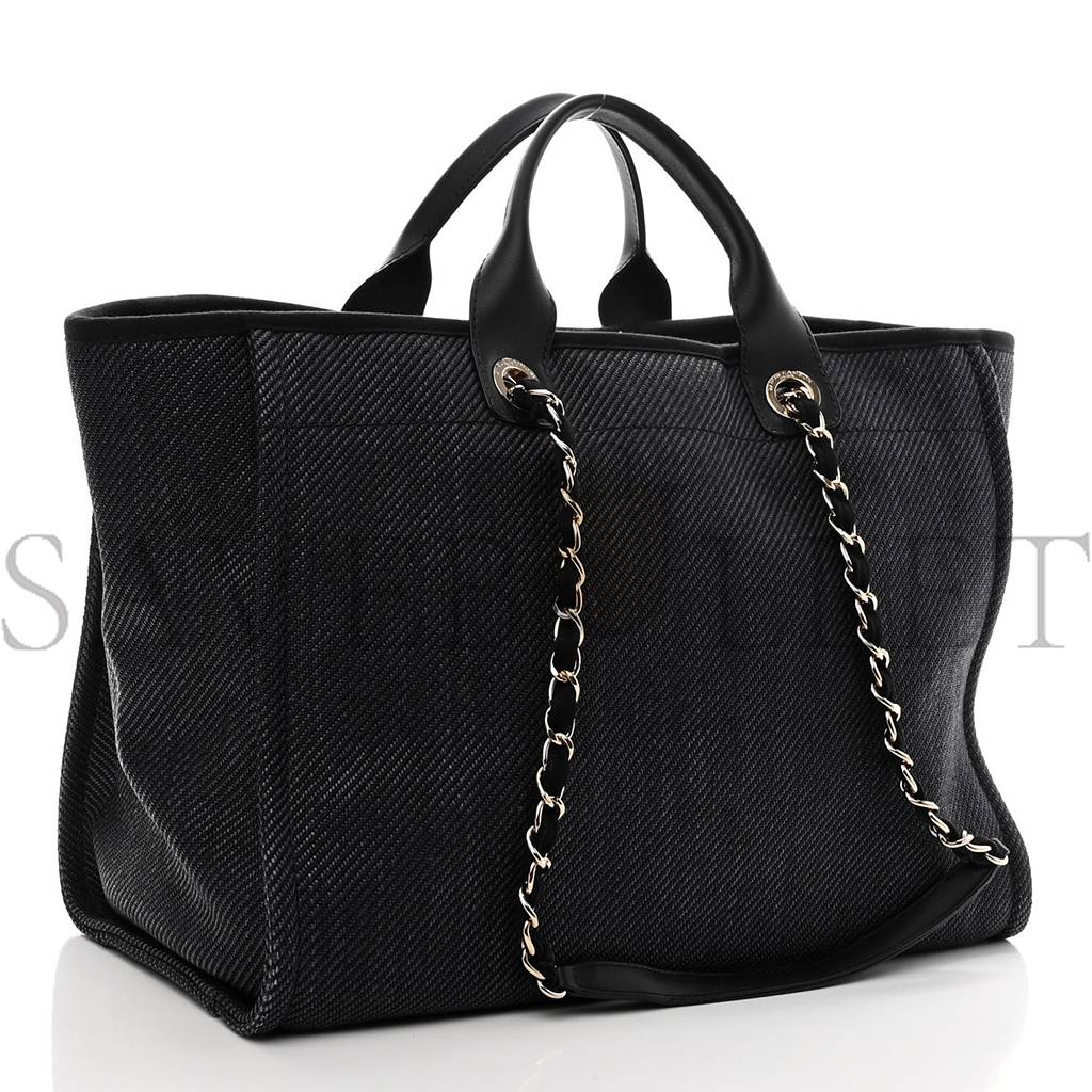 Ch*el mixed fibers calfskin medium deauville tote blue (38*30*20cm)