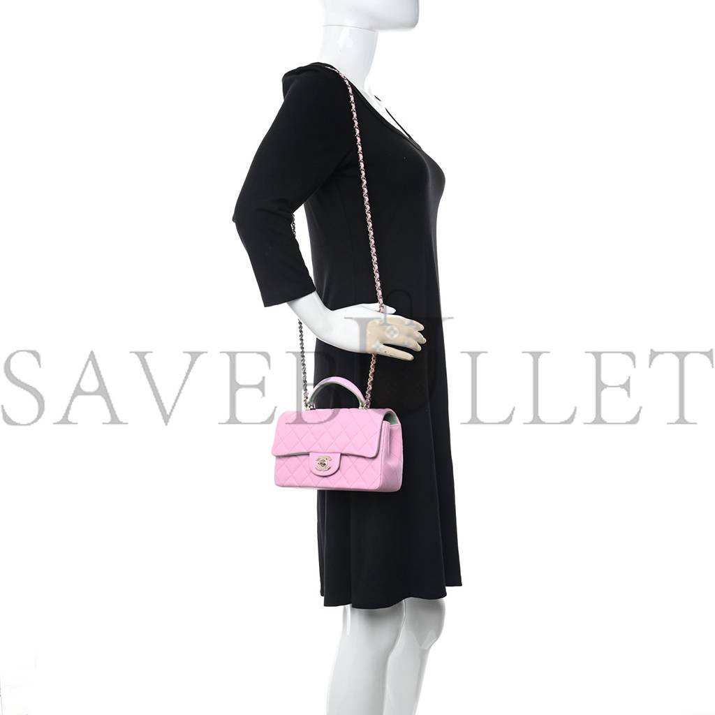 Ch*el lambskin quilted mini top handle rectangular flap lilac light green rose gold hardware (20*12*6cm)