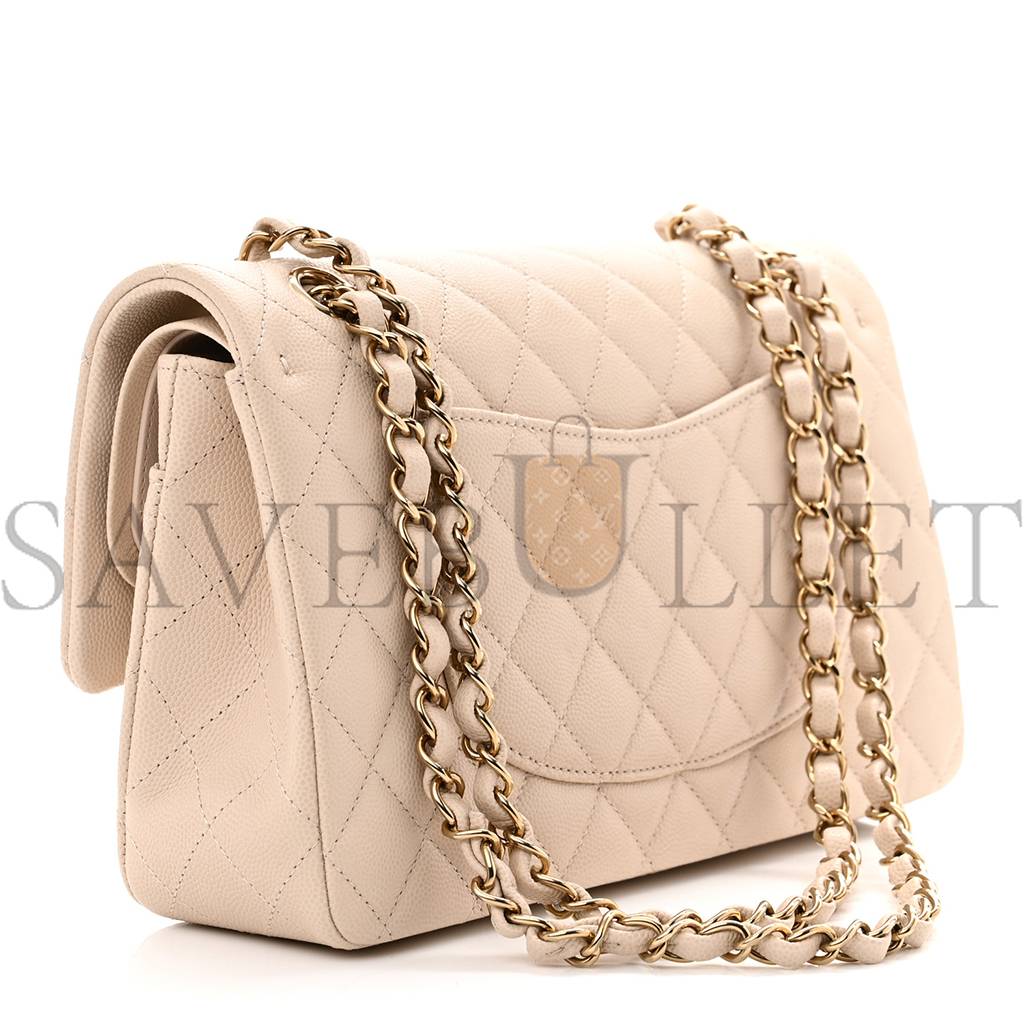 Ch*el caviar quilted medium double flap light beige gold hardware (25*15*6cm)