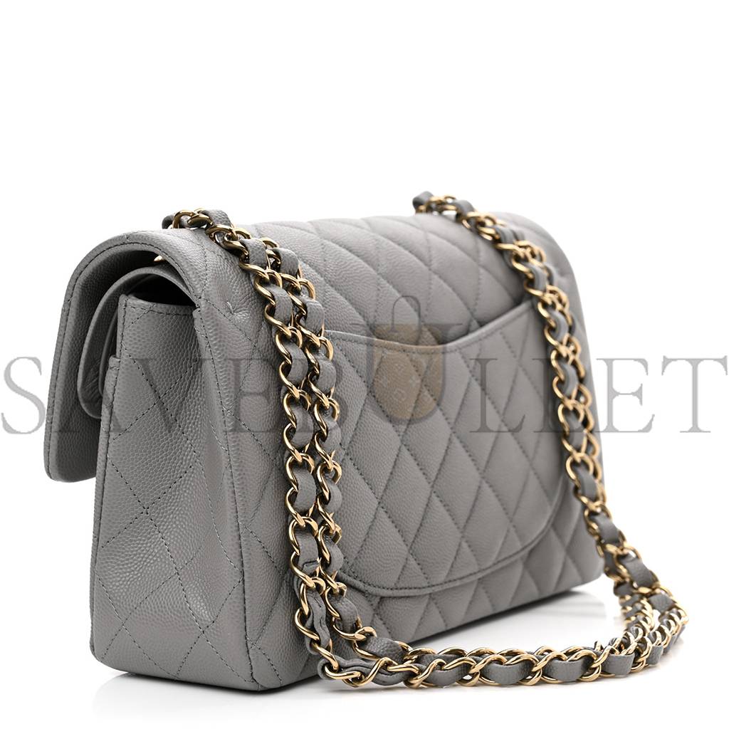 Ch*el caviar quilted small double flap grey rose gold hardware (22*14*7cm)