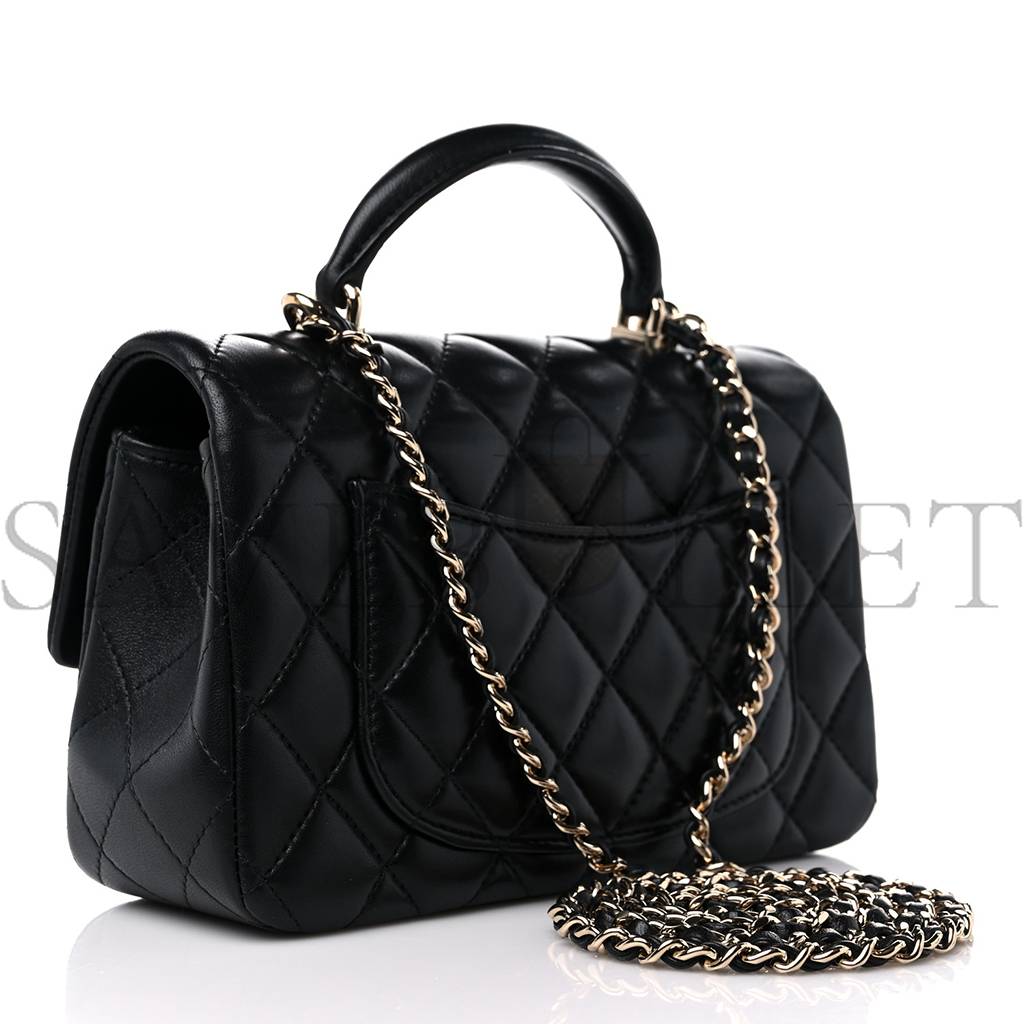 Ch*el lambskin quilted mini top handle rectangular flap black rose gold hardware0 (20*13*6cm)