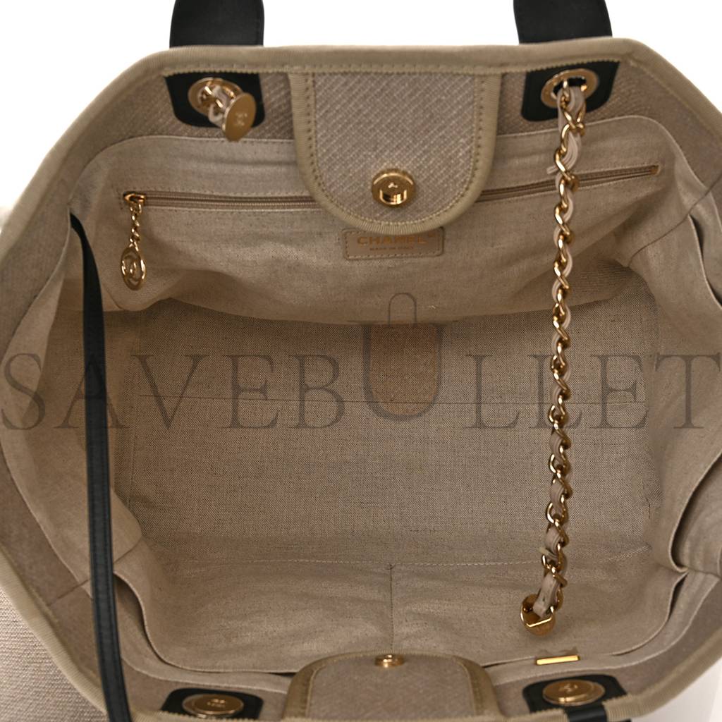 Ch*el mixed fibers medium deauville tote beige black (38*28*20cm)