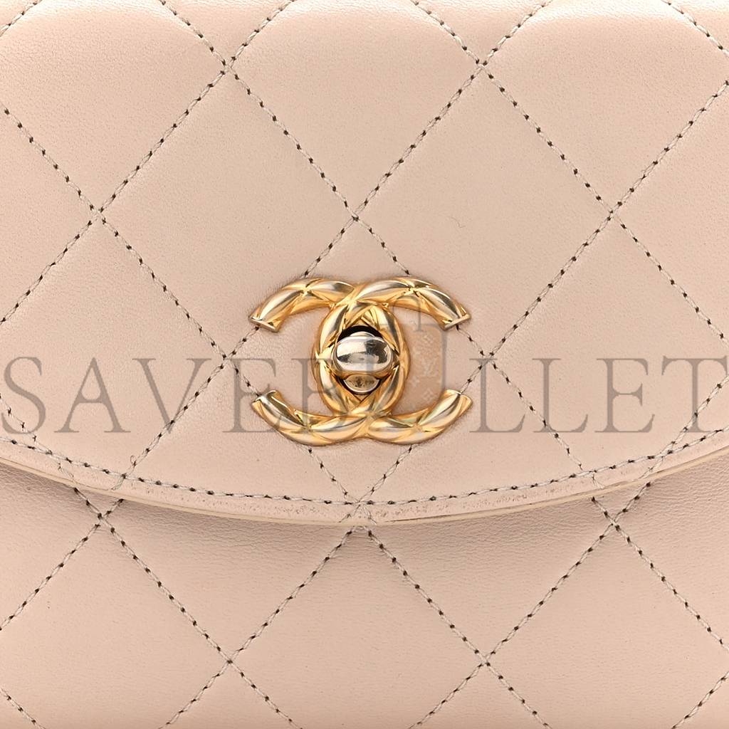 Ch*el lambskin quilted cc mini top handle flap light pink gold hardware (19*13*8cm)