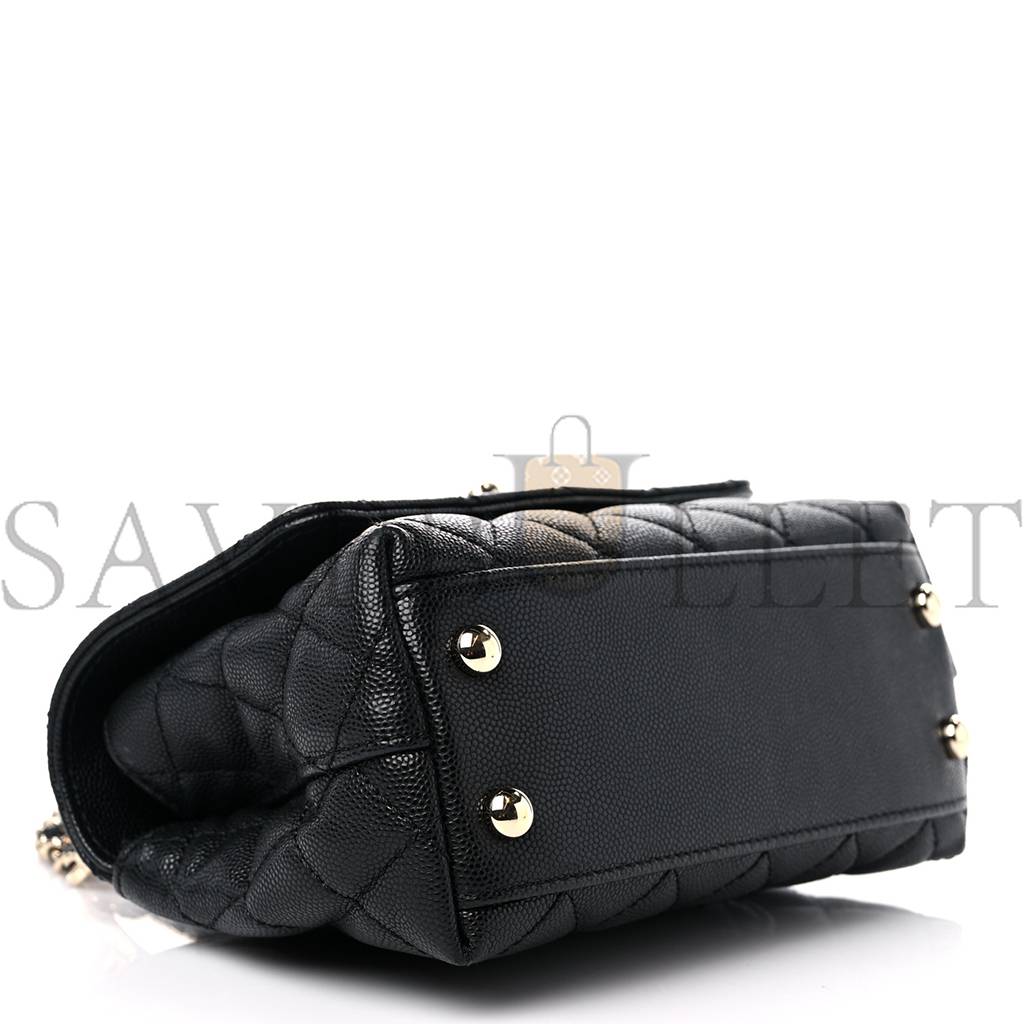 Ch*el caviar quilted extra mini coco handle flap black silver hardware (18*13*9cm)