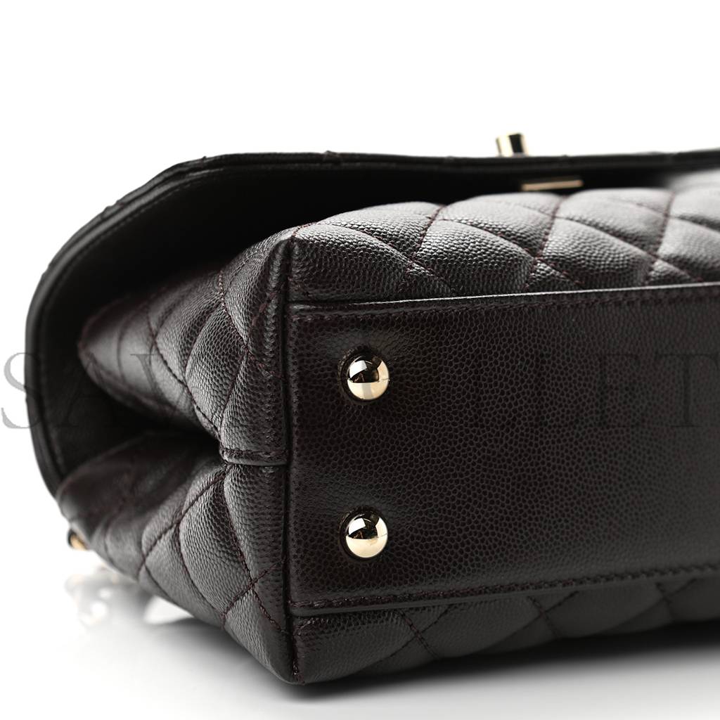 Ch*el caviar quilted mini coco handle flap dark brown rose gold hardware (23*14*10cm)