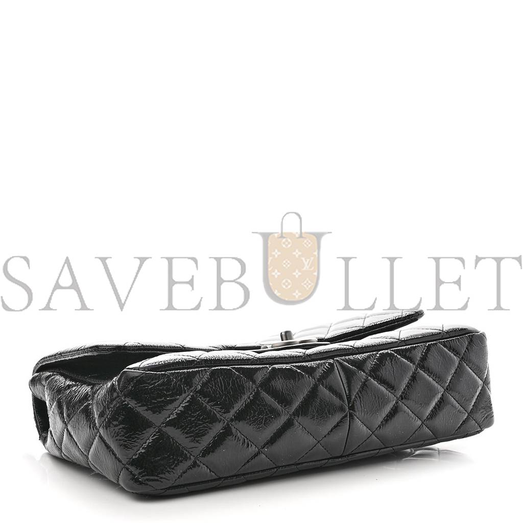 Ch*el crinkled patent quilted jumbo single flap black silver hardware (30*18*8cm)