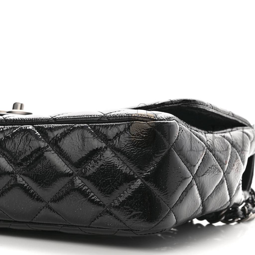 Ch*el crinkled patent quilted jumbo single flap black silver hardware (30*18*8cm)