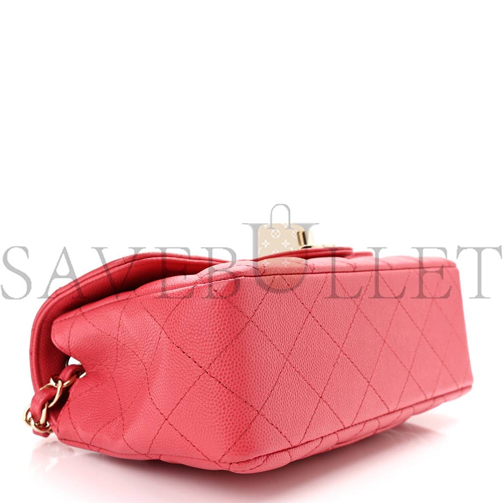 Ch*el caviar quilted mini rectangular flap dark pink rose gold hardware (20*13*6cm)