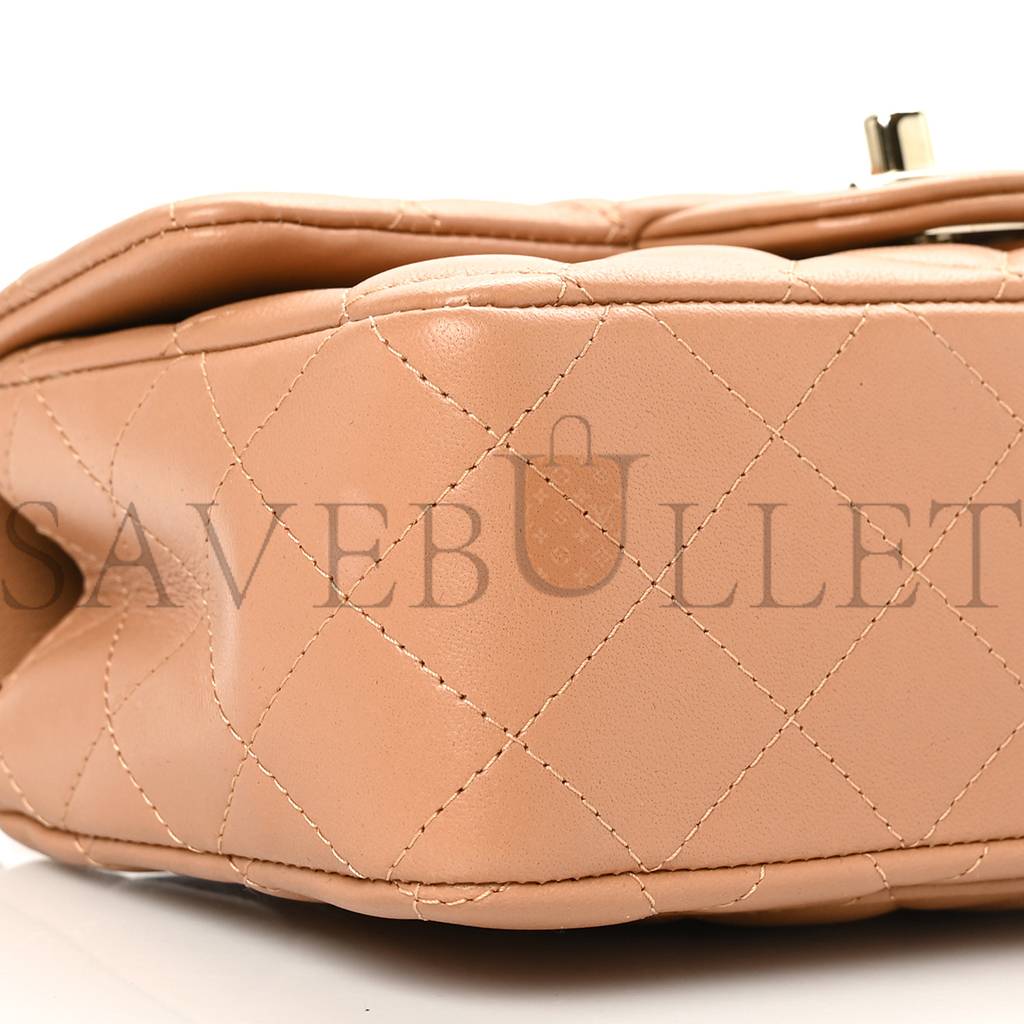 Ch*el lambskin quilted mini top handle rectangular flap beige rose gold hardware (19*13*6cm)