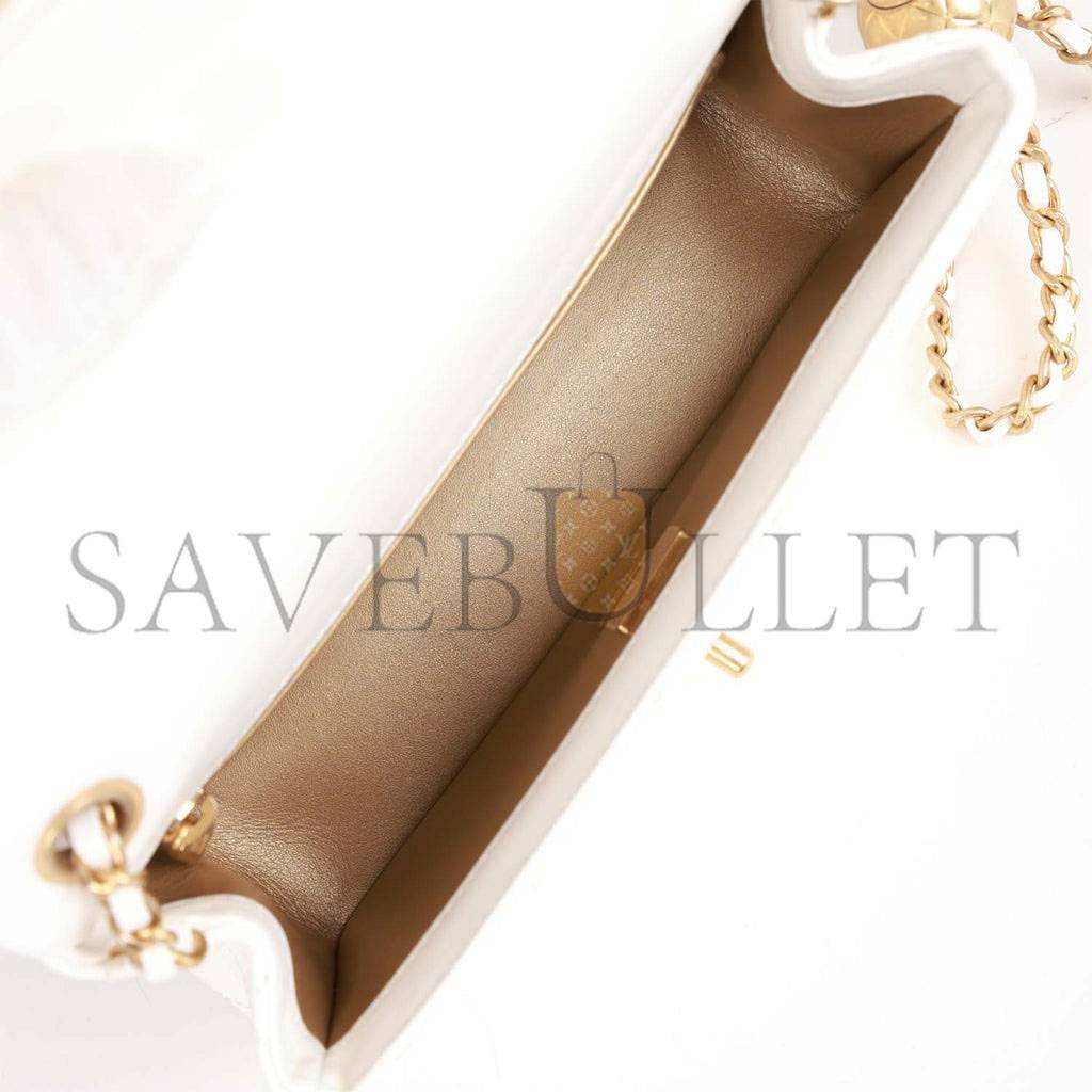 Ch*el pearl crush mini rectangular flap bag white lambskin antique gold hardware (20*13*6cm)
