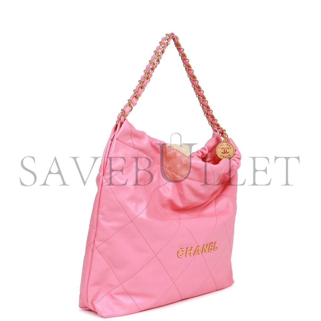 Ch*el small 22 bag pink calfskin gold hardware (30*28*8cm)