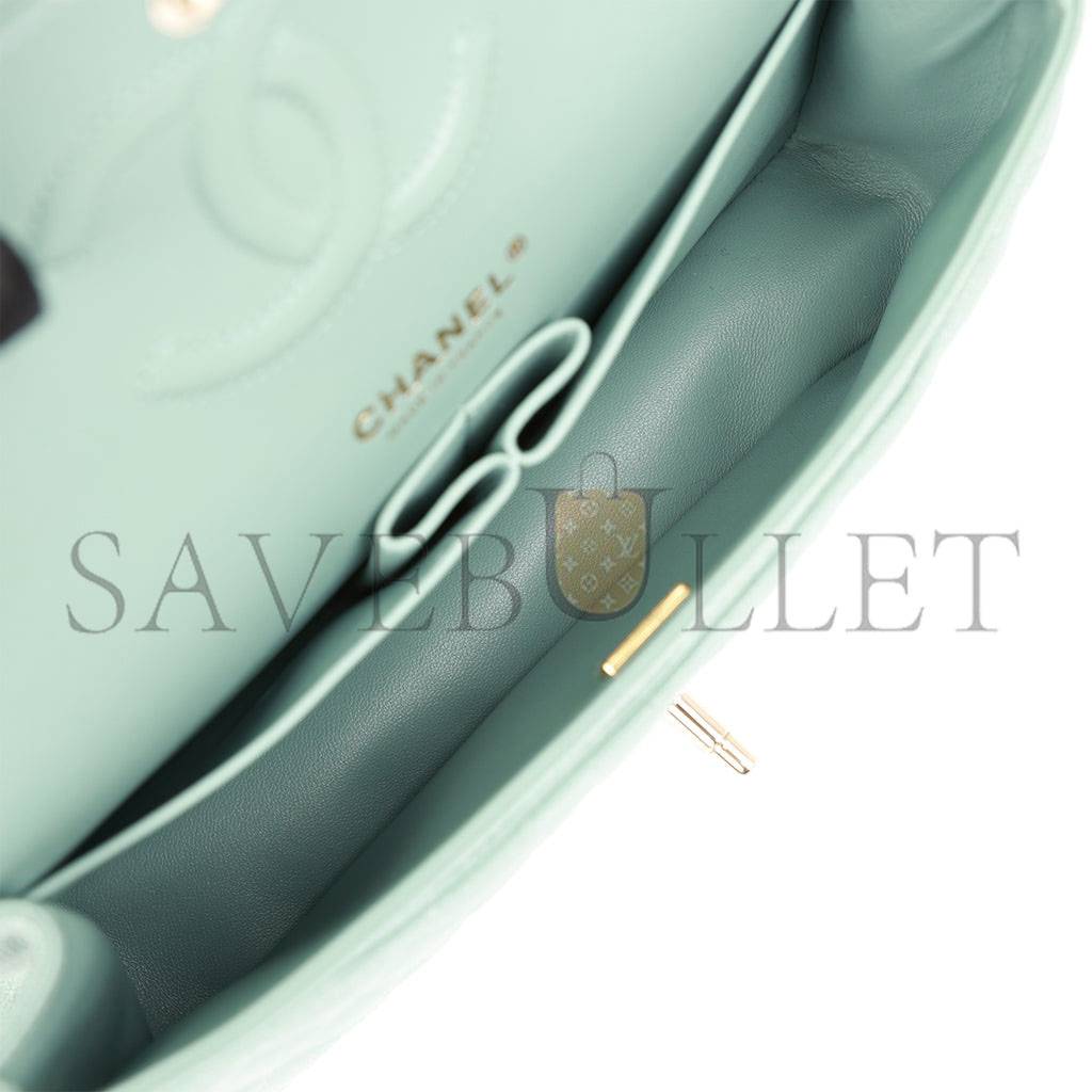 Ch*el medium classic double flap bag green caviar light gold hardware (25*15*7cm)