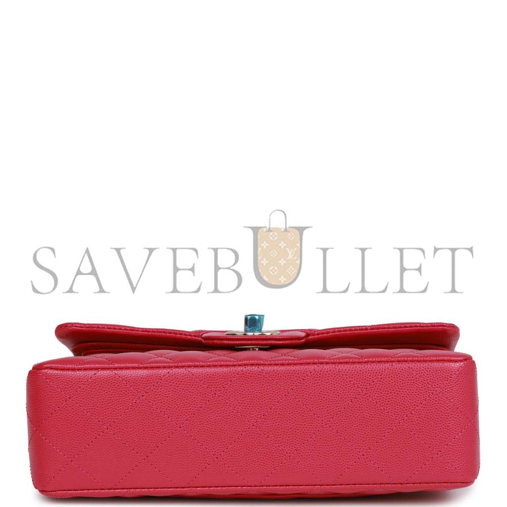Ch*el small classic double flap fuchsia caviar light gold hardware (23*13*6cm)