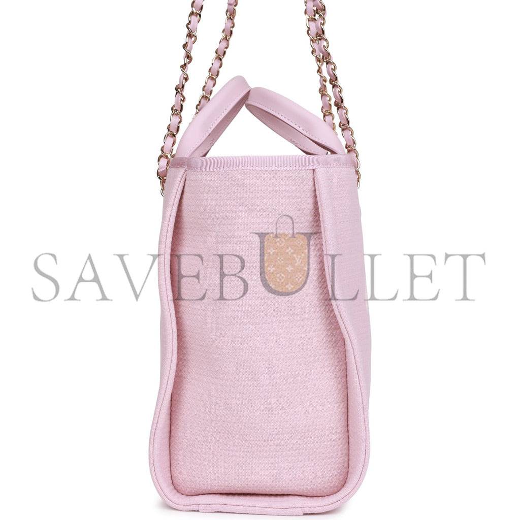 Ch*el small deauville shopping bag pink boucle light gold hardware (34*27*15cm)