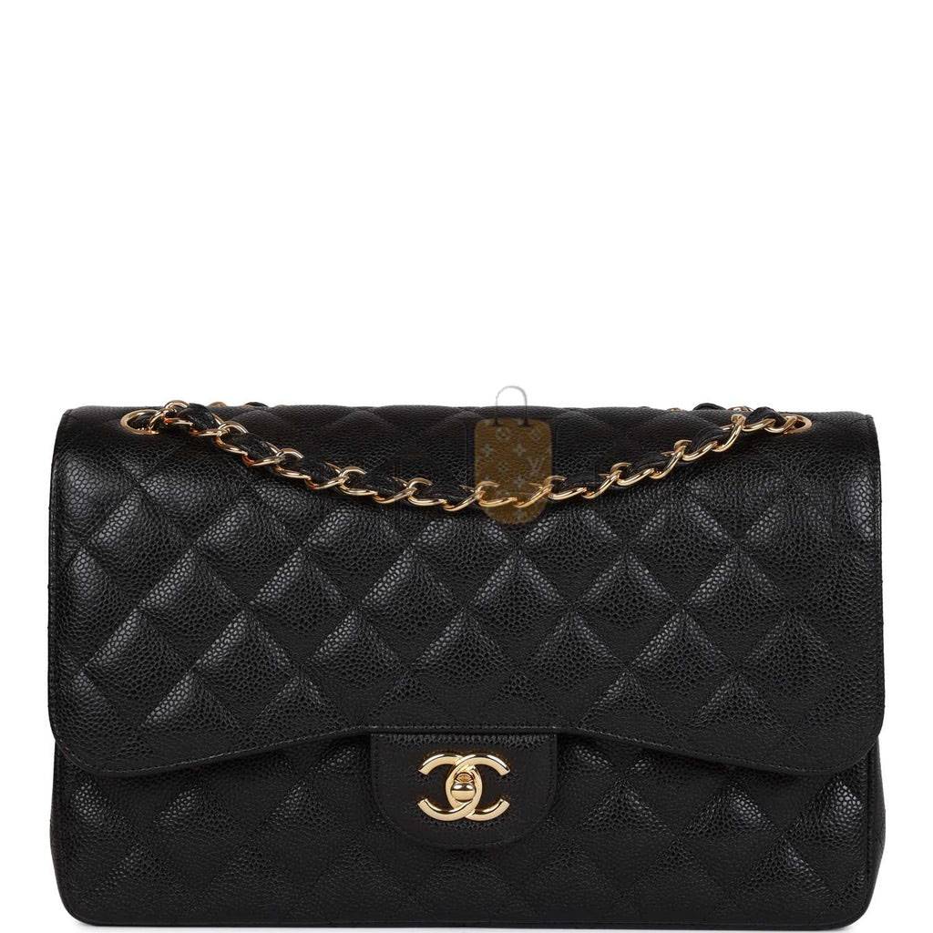Ch*el jumbo classic double flap bag black caviar gold hardware (30*20*9cm)